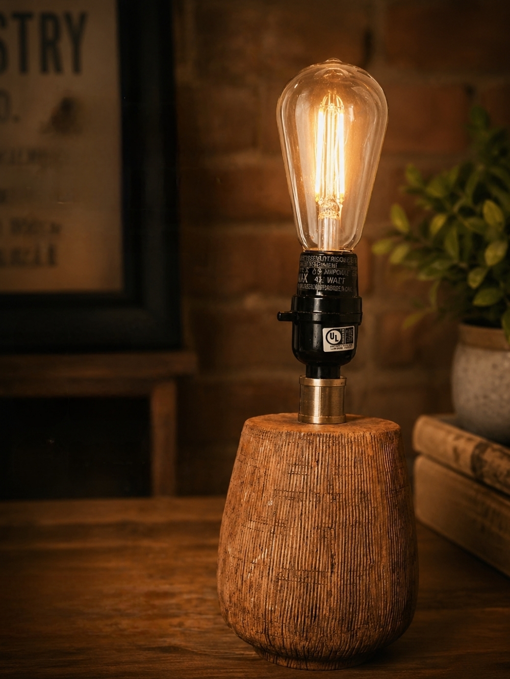 Rustic Wooden Texture Table Lamp Brown